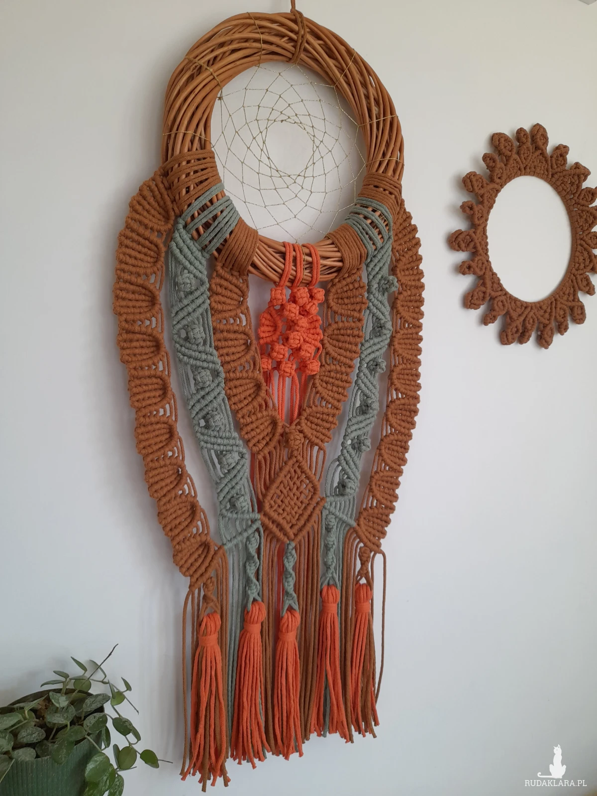 Boho makrama na ścianę z wikliny – łapacz snów w stylu rustykalnym, idealny na prezent do nowego domu 🧡